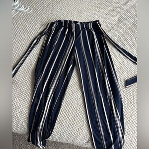 Navy striped flowy pants